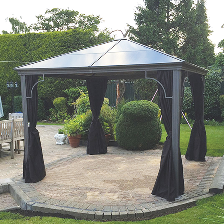 Polycarbonate Roof Pavilion Gazebo 2.5m x 2.5m (with Curtains
