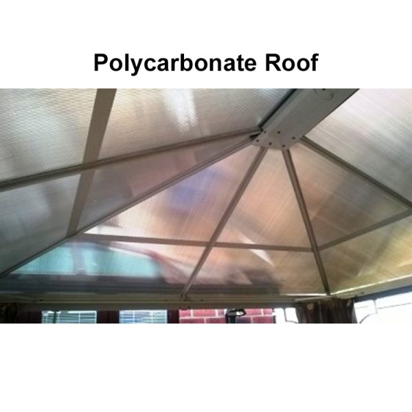 Polycarbonate Roof Pavilion Gazebo - 2.5m x 2.5m (with Curtains & Mosquito Nets) - Image 2