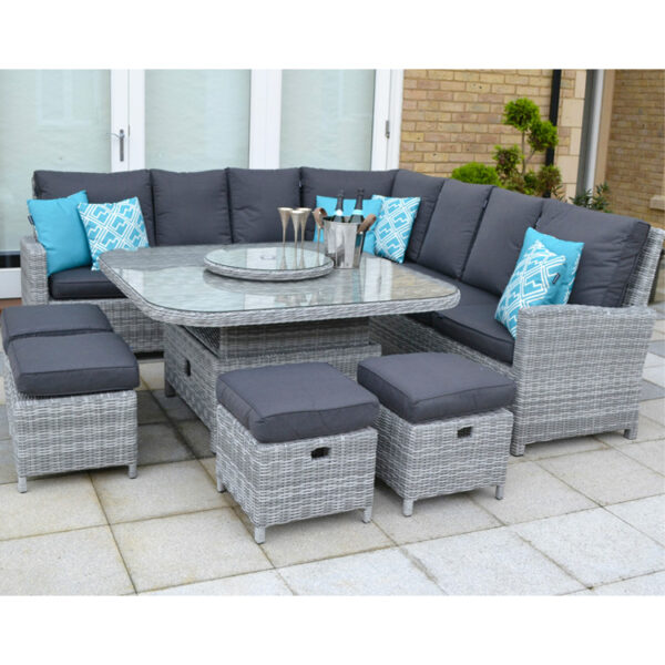 San Diego – Corner Set with Height Adjustable Table and Built-In Sun Loungers