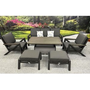 Chicago - 3 Seat Sofa Lounge Set with Height Adjustable Table – Charcoal