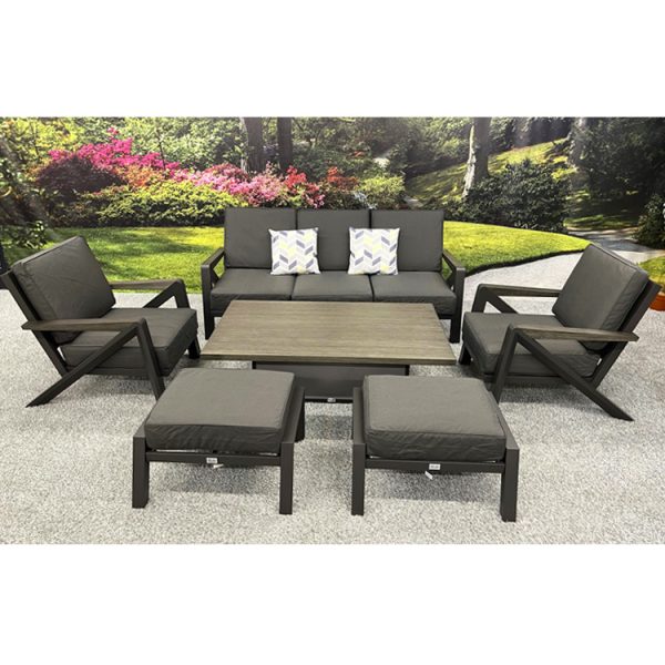 Chicago - 3 Seat Sofa Lounge Set with Height Adjustable Table – Charcoal - Image 2