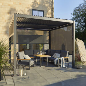 3m x 3m - Luxury Aluminium Pergola (with 3 x Side Blinds and LED Lighting)