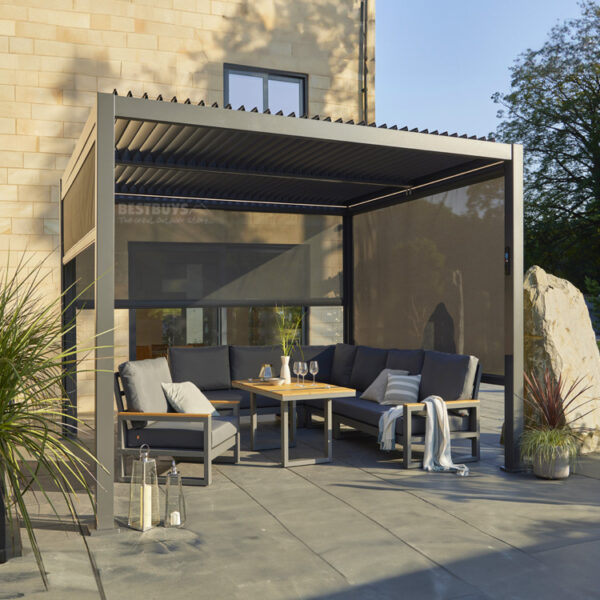 3m x 3m - Luxury Aluminium Pergola (with 3 x Side Blinds and LED Lighting)