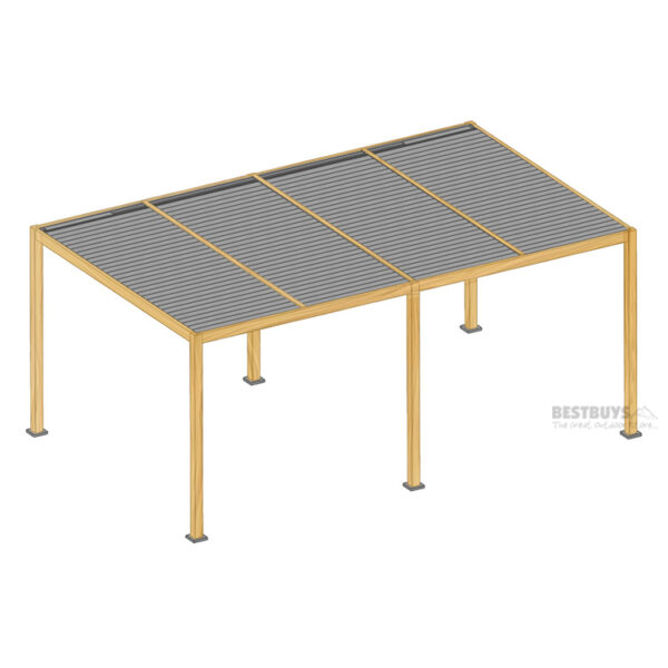 3.6m x 6m - Luxury Timber Effect Aluminium Pergola (with 3 x Side Blinds and LED Lighting) - (Pre-Order)
