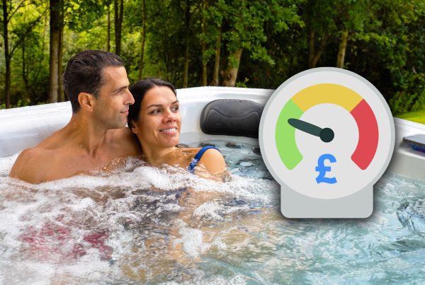 Couple in Hot Tub looking at running costs.