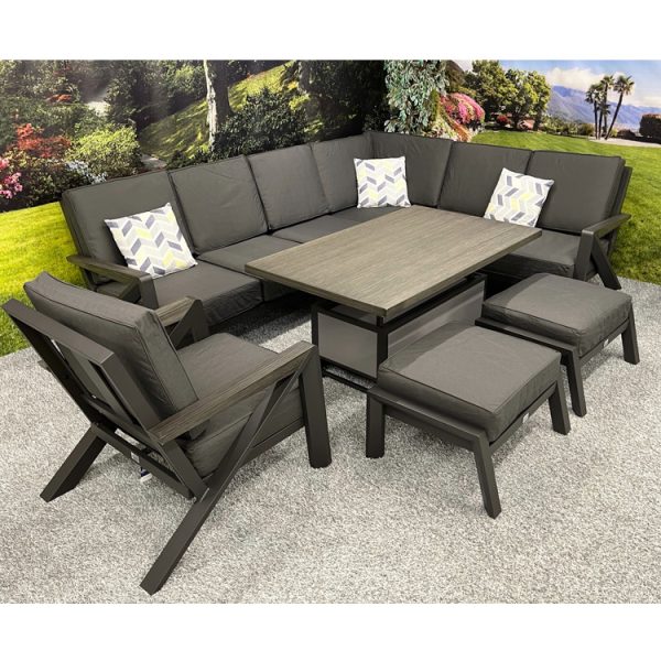 Chicago - L-Shaped Corner Set with Armchair and Height Adjustable Table - Charcoal