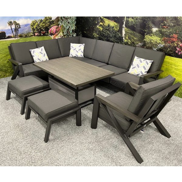 Chicago - L-Shaped Corner Set with Armchair and Height Adjustable Table - Charcoal - Image 2