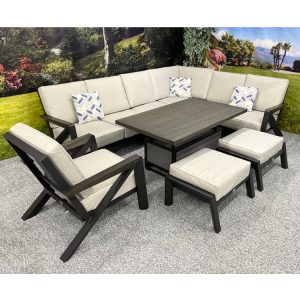 Chicago - L-Shaped Corner Set with Armchair and Height Adjustable Table - Ecru
