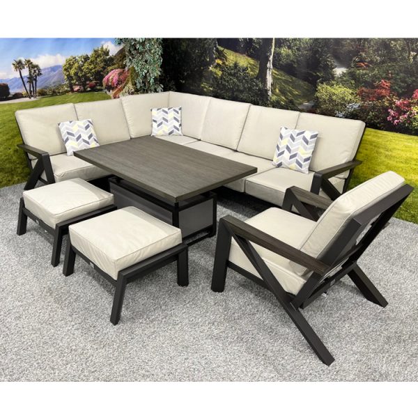 Chicago - L-Shaped Corner Set with Armchair and Height Adjustable Table - Ecru - Image 2