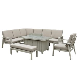 Neptune – L-Shape Corner Set with Armchair and Gas Fire Pit Table