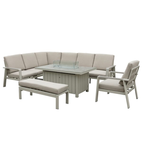 Neptune – L-Shape Corner Set with Armchair and Gas Fire Pit Table