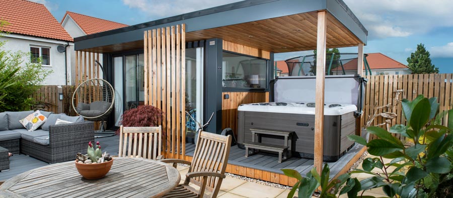 Hot Tub under wooden shelter building