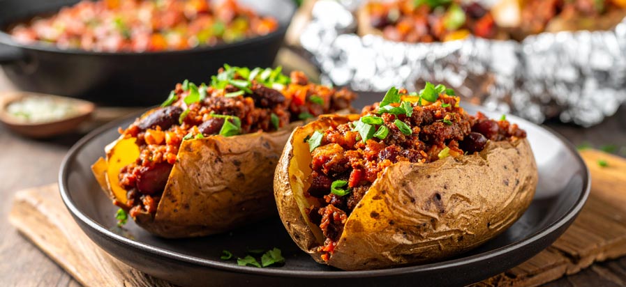 Jacket Potatoes with Chilli and Beans Bonfire Night Recipe